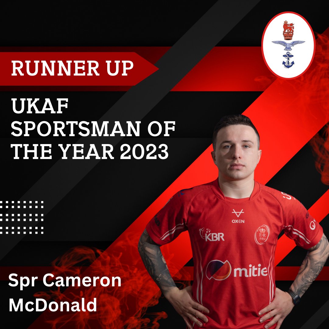 Congratulations to Spr Cameron McDonald for achieving runner up for the Sportsman of the Year at the UKAF Sports 2023 today.

#Britisharmysport #UKAFSportsAwards2023 @armyrugbyunion