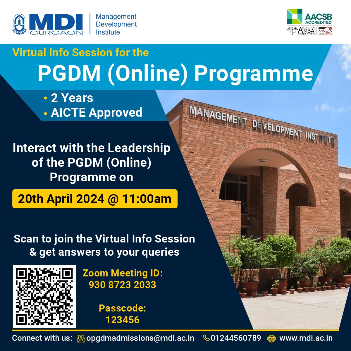 Meet the leadership of the PGDM Online programme and get answers to your admission-related queries and engage in meaningful interaction. Joining link: zoom.us/j/93087232033?… Meeting ID: 930 8723 2033 𝗗𝗮𝘁𝗲 : 20th Apr, 2024 𝗧𝗶𝗺𝗲 : 11:00 AM