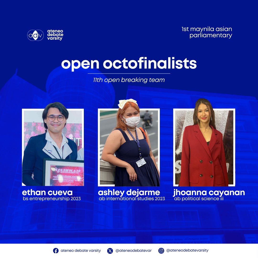 ateneodebatevar's tweet photo. The Ateneo Debate Varsity congratulates its members for an excellent performance at the 1st Maynila Asian Parliamentary hosted by the FEU Oratorical and Debate Council last April 13 to 14, 2024. https://t.co/gnotZnT2Yq