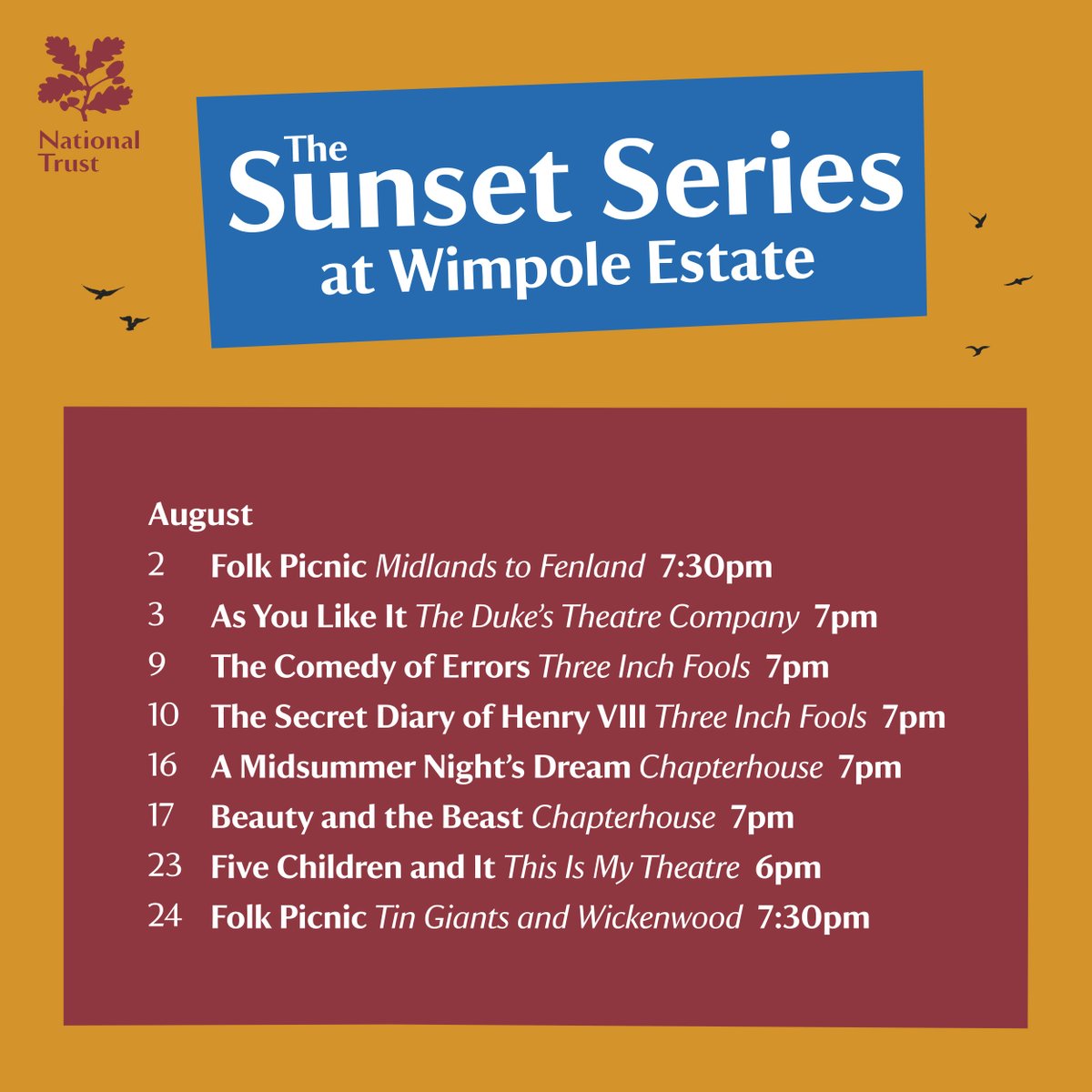 Wimpole Estate (@wimpoleestatent) on Twitter photo Wimpole Estate proudly presents, The Sunset Series π
This summer, experience the magic of an open-air performance set against the backdrop of the setting sun at Wimpole Estate. 
Book your tickets on our website now.
ποΈ - bit.ly/3JmyQjK Wimpole Estate proudly presents, The Sunset Series π
This summer, experience the magic of an open-air performance set against the backdrop of the setting sun at Wimpole Estate. 
Book your tickets on our website now.
ποΈ - bit.ly/3JmyQjK
