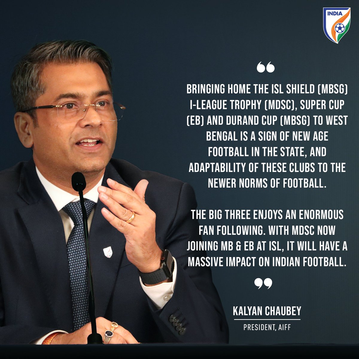 AIFF President @kalyanchaubey speaks on Kolkata’s ‘Big Three’ and its domino effect on Indian football. #IndianFootball ⚽️