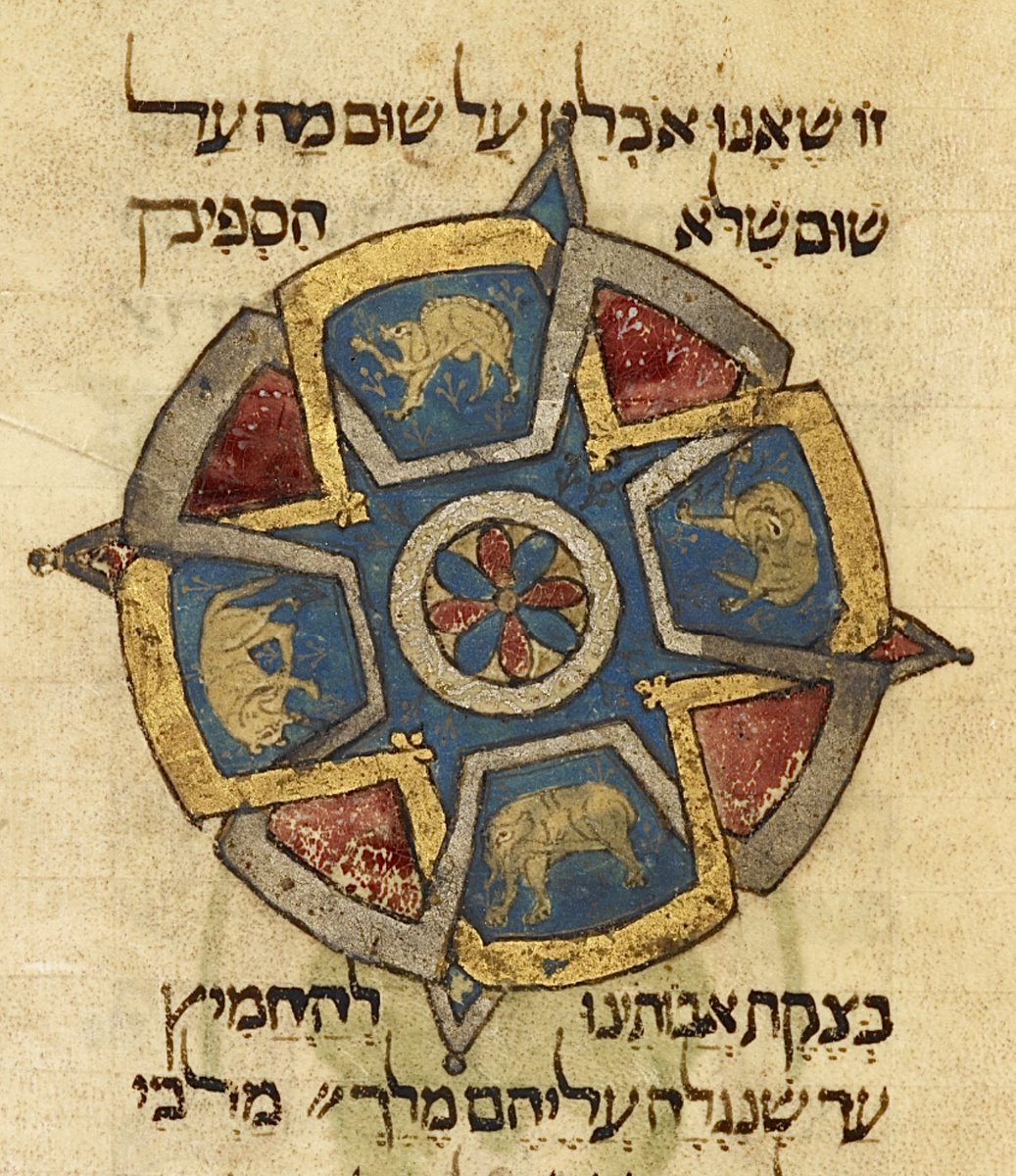 Matzah with four creatures BL Or 2737; 1275-1324; the 'Hispano-Moresque Haggadah'; Spain, Central (Castile); f.22r @BL_HebrewMSS @BLAsia_Africa