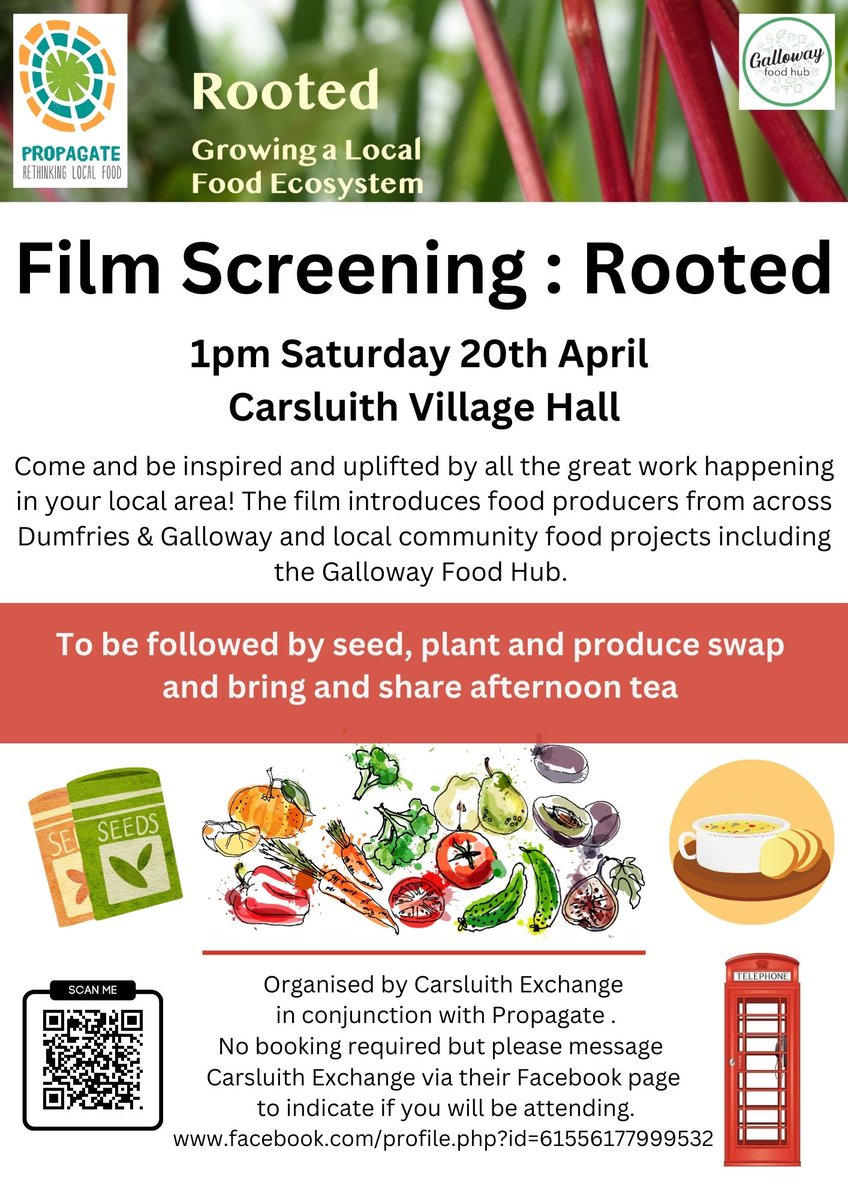 An opportunity to catch this great documentary about local food producers & to find out about the wonderful  #CarsluithExchange project - a volunteer run seed, plant & resource swap housed inside the old phone box which we supported earlier in the year.

#communityclimateaction