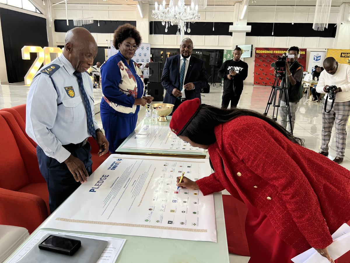 🔺Road To Victory🔺 The Deputy Secretary General Cmsr. Poppy Mailola, signed the ‘electoral code of conduct’ on behalf of the EFF at Seasons Conference Centre,Mafikeng. -“We call for the IEC to put in place functional, effective, responsive, sensitive and people-centred admin”.