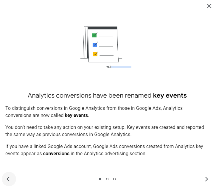 @GoogleAnalytics has separated Conversions from the new 'Key events'. Key events being 'business goals' and conversions being used strictly for #googleads 
#sem #searchenginemarketing