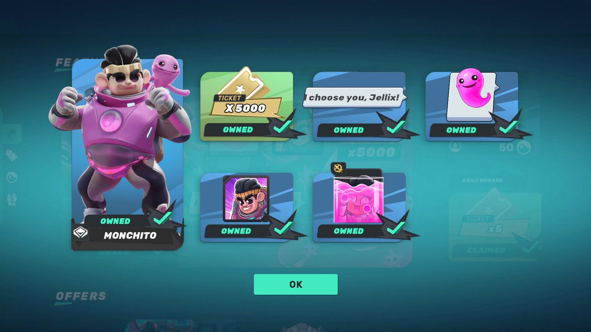 Is there any better feeling than unlocking the seasonal SUPERPACK in #CyberTitans? 🥊 Monchito Totem 👻 Jelix Reaction 🩷 Pink drowning supereaction 🎟 5,000 Tickets 🗣 'I choose you, Jelix' Chat 👤 Monchito Avatar I don't think so 😋