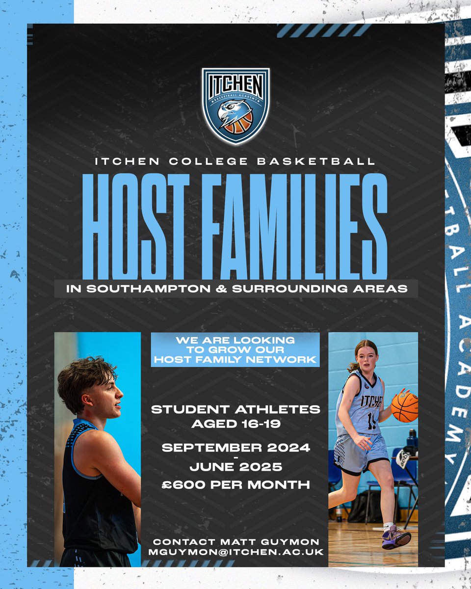 We are looking to expand our host family network for the coming season. Are you or someone you know interested in hosting one of our student athletes? For more information/express your interest please contact Matt Guymon on mguymon@itchen.ac.uk #KestrelsFamily #HostFamily