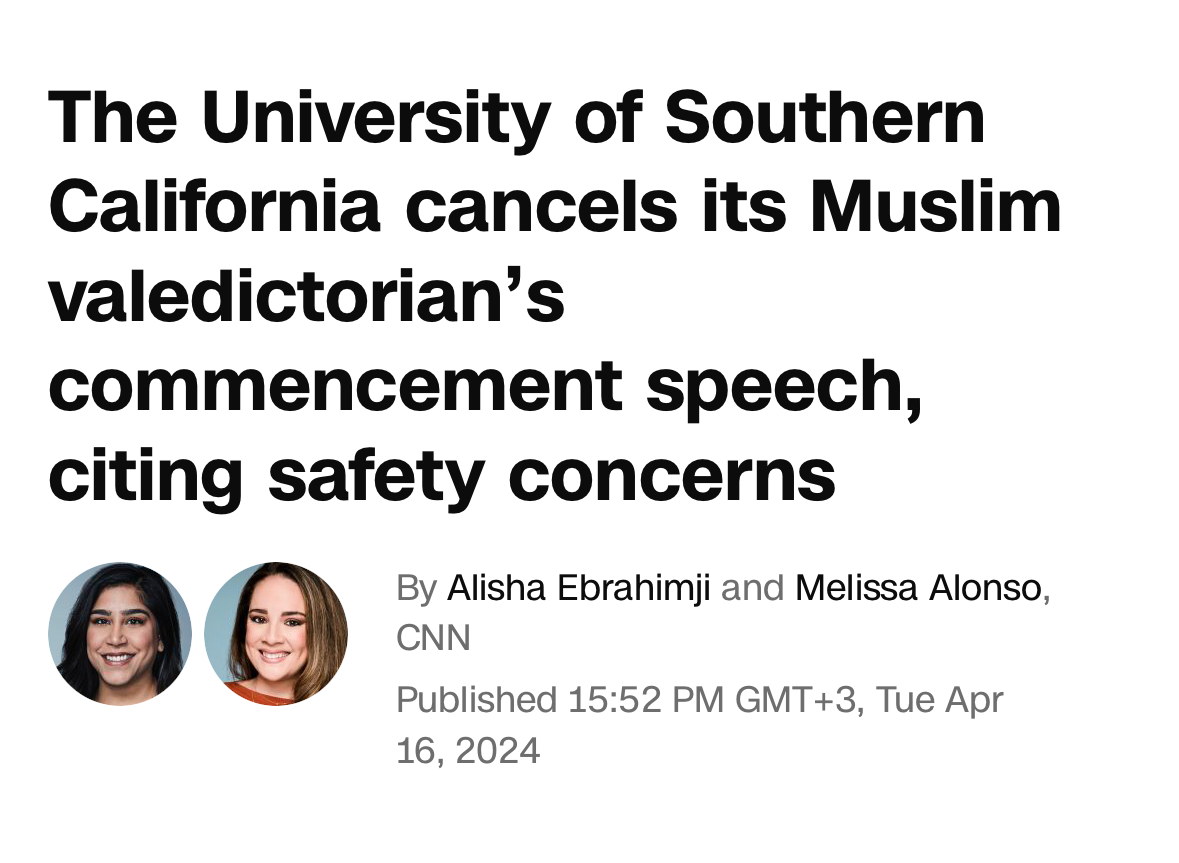 This isn't journalism. Nowhere was this valedictorian's religious faith raised as a reason for the cancelation of the speech. Until @CNN conveniently 'forgot' to mention the antisemitic social media posts that caused the controversy & pushed the narrative of CAIR, an advocacy…