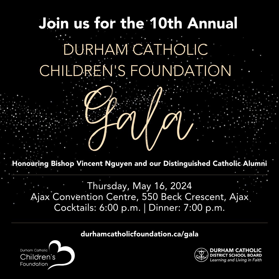 DC_ChildrensFdn's tweet photo. Join us on Thursday, May 16, 2024, for the Durham Catholic Children’s Foundation Gala! 100% of the proceeds will go towards supporting DCDSB students and families. 

To purchase tickets, and to learn more about sponsorship opportunities, please visit https://t.co/zuPakowxr5. https://t.co/8y1mzymGKF
