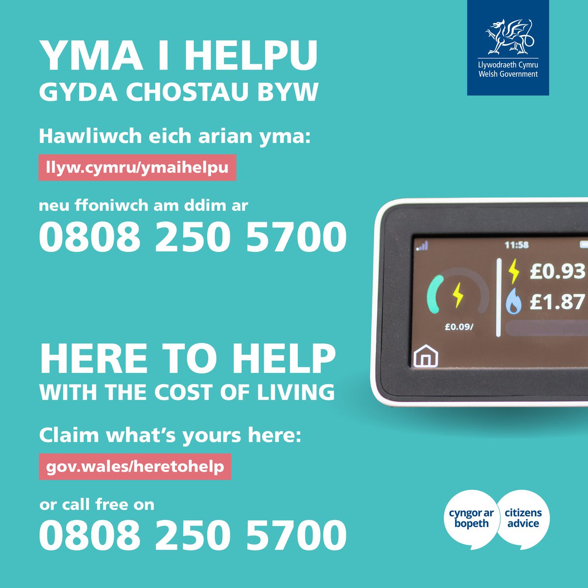 The rising cost of living is a worry to a lot of people in Wales. The Welsh Government has support available. To find out more about the support available visit: gov.wales/heretohelp or call Advicelink Cymru for free today on 0808 250 5700 to claim what’s yours. #HereToHelp