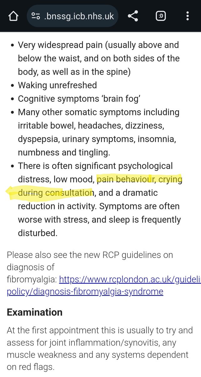 I have no diagnosis for why I've had chronic pain for 9 months. I'd imagine if I pushed for one I would be given a diagnosis of Fibromyalgia. It feels like it's treated in a similar way as EUPD is in mental health. This paragraph from the @BNSSG_ICB guidance is concerning