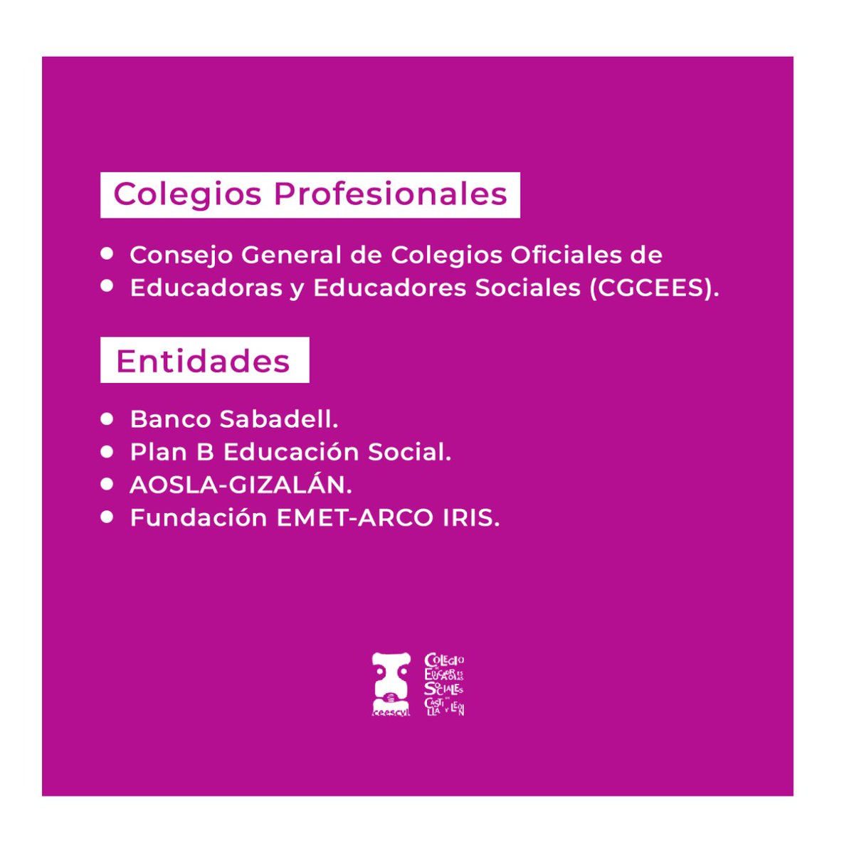 CEESCYL's tweet photo. 🟣 SERVICIOS | CONVENIOS Y ACUERDOS
El Colegio cuenta con convenios de colaboración firmados con entidades públicas y privadas.
¿Quieres +info? ¡Colégiate! ➡️
#EducaciónSocial #ceescyl #ceescylservicios #ceescylinforma #eduso #educacionsocial #educaciónsocial #edsocial https://t.co/F7Pji5YeeR