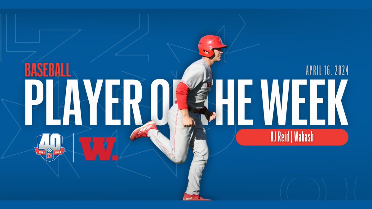 .@NCAC Baseball Player of the Week: AJ Reid of @WabashBaseball #NCACPride | #NCACFamily | #ncacbb 📰 tinyurl.com/ysxkuzvr