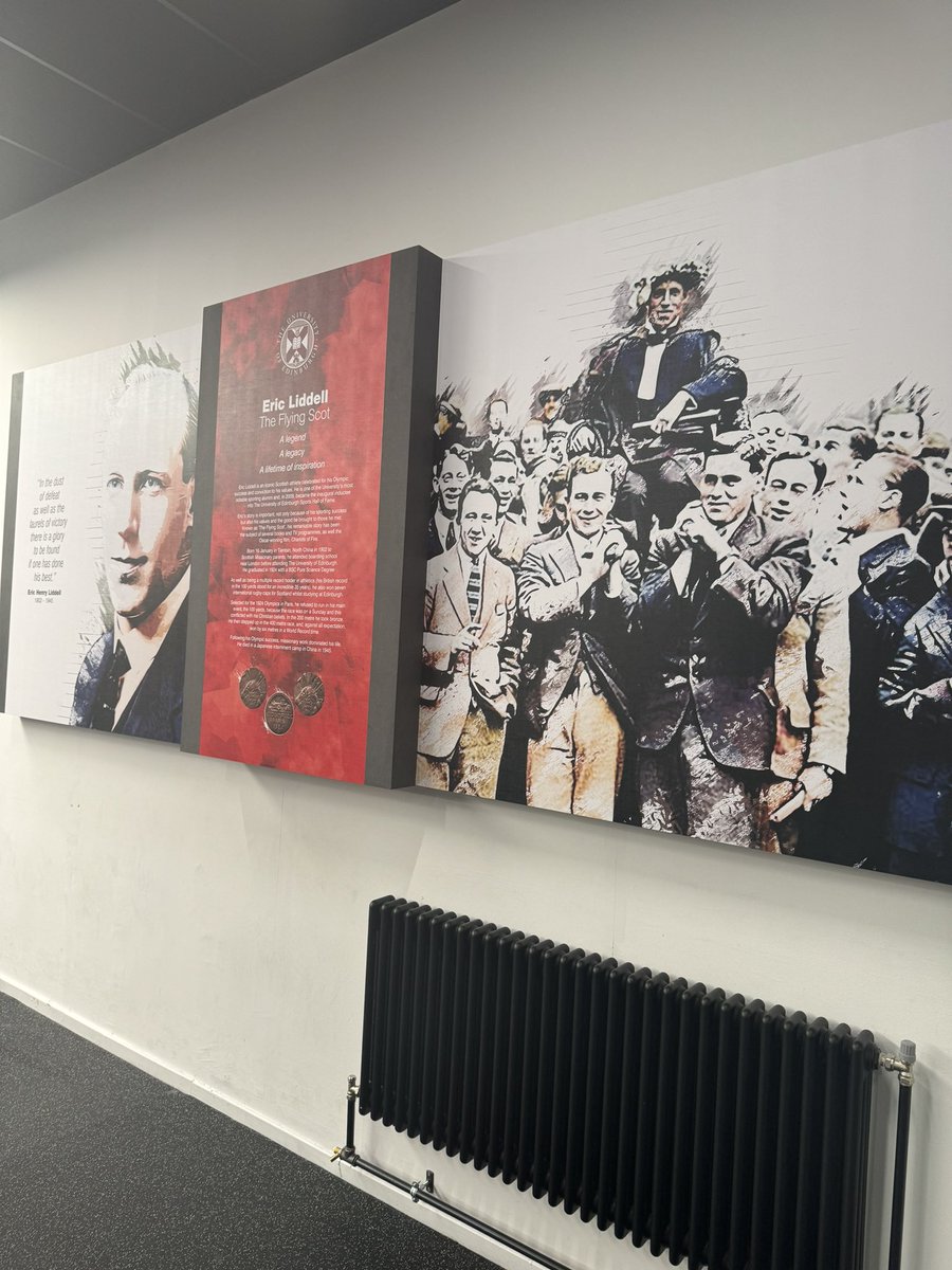 As we approach the Olympic Games this summer and as part of our celebrations of the 100th anniversary of @EdinburghUni alumni Eric Liddell’s amazing sporting achievements at Paris 1924 we’ve added some new artwork to our Eric Liddell Gym ❤️ #EricLiddell100 // #PlayTrainPerform