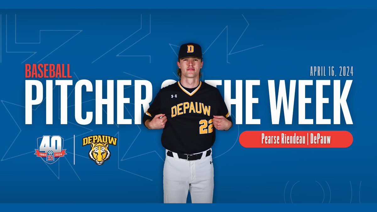 .@NCAC Baseball Pitcher of the Week: Pearse Riendeau of @DePauwBaseball #NCACPride | #NCACFamily | #ncacbb 📰 tinyurl.com/ysxkuzvr