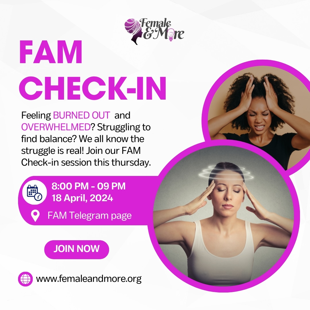 femaleandmore's tweet photo. Ladies, feeling overwhelmed?  Join our FAM Check-In this Thursday! 

This week's FAM Check-In is all about YOU and conquering that stress monster!  
#FemaleAndMore #FAMCheckIn #StressManagement #SelfCare #GirlPower https://t.co/rVnpb0DJwE