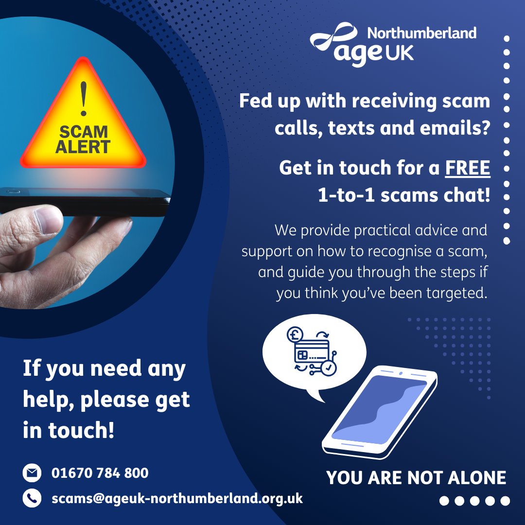 If you are fed up with unwanted scam calls, texts, or emails, or just need some advice regarding scams, then our brilliant Scams Awareness team is on hand to help. We can provide you with a free one-to-one scams chat, so don’t hesitate to contact us if you need some advice!
