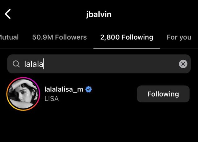 📍| J Balvin, Instagram’da #LISA’yı takip etmeye başladı! @BLACKPINK