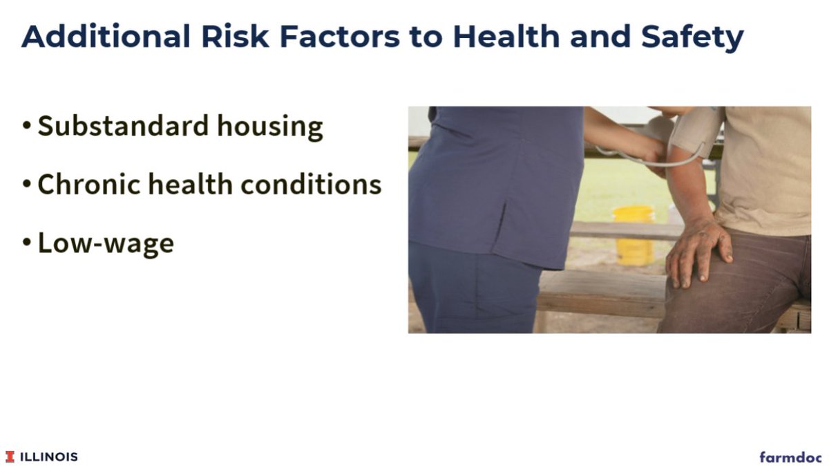 Other risks facing U.S. hired farmworkers can include substandard #housing conditions, low #wages and chronic #health conditions (including things like diabetes and hypertension).

From today's 'Farmworker Safety and Health' webinar.