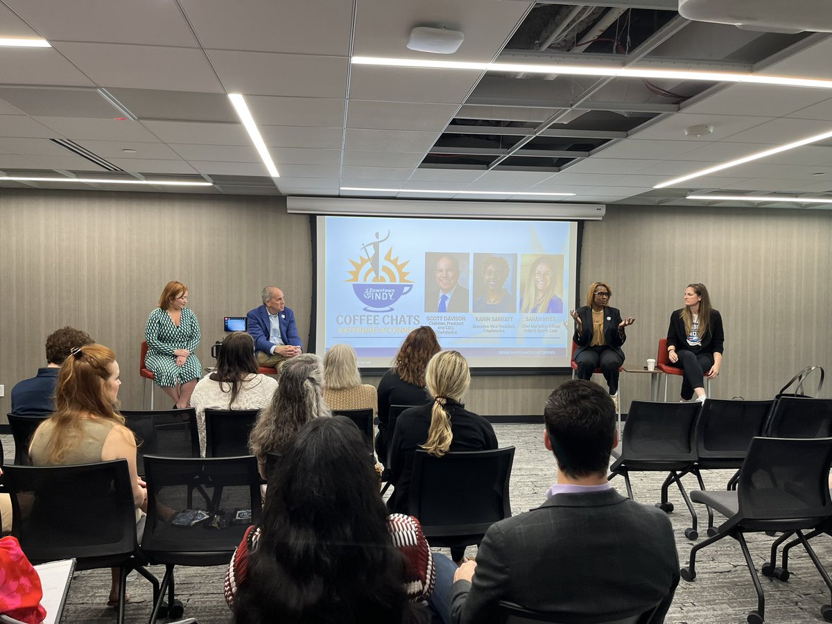 Less than 2 months until Indy hosts the 2024 U.S. Olympic Team Trials - Swimming, June 15-23! 🥇🥈🥉 Great to hear from leadership from @OneAmerica and @IndSportsCorp on the 9-day celebration during another Downtown Indy, Inc. Coffee Chat.