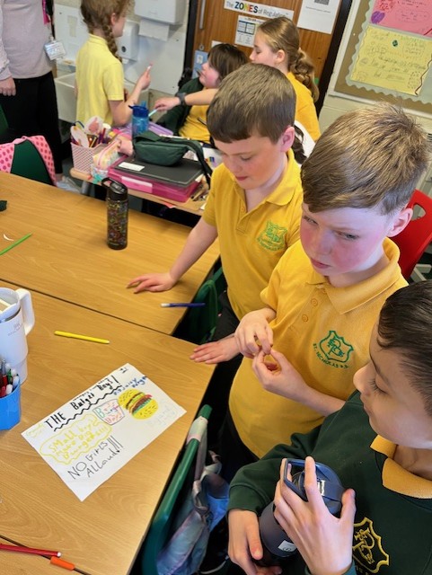 P4b have been learning about how advertising and the media can affect our food choices. They then chose a product and created their own adverts, using logos, images and slogans. #p4stnics #hwbstnics