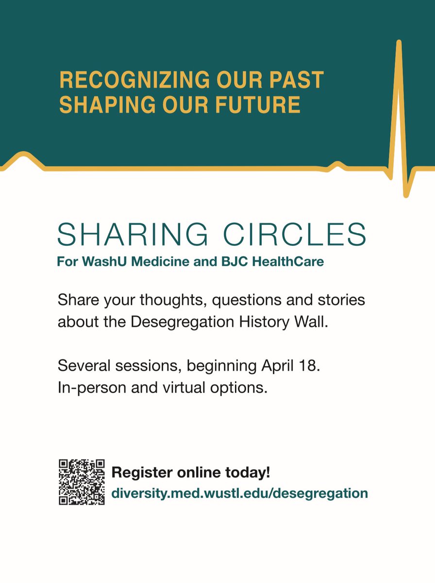 Please join #WashUMedODEI for Sharing Circles! We will provide space for @WUSTLmed & @BJC_HealthCare community members to discuss their reactions, thoughts & questions related to their experience & stories of the timeline. Visit tinyurl.com/33bktetr to register or link in bio.