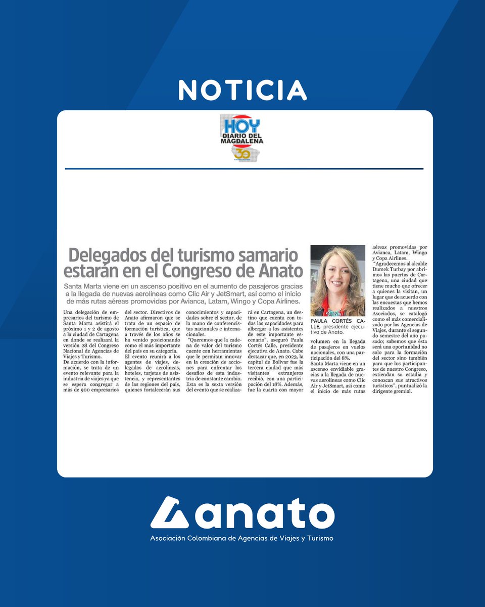 “Queremos que la cadena de valor del turismo cuente con herramientas que le permitan innovar en la creación de acciones para enfrentar los desafíos de esta industria de constante cambio'. @PaulaCortesC, presidente ejecutiva de ANATO. Vía: @HoyDiarioMag