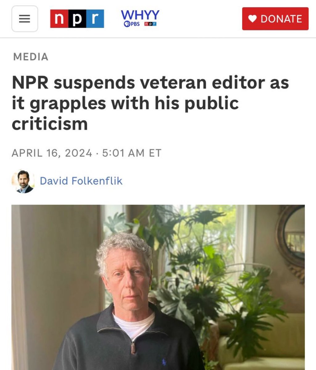 One editor noted that literally every single journalist at NPR was a Democrat (so is he by the way) and suggested that maybe wasn’t fair for a tax payer funded outlet. NPR suspended him in response because he unequivocally proved their bias. Defund NPR!