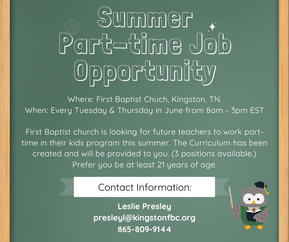 ProfessorStacie's tweet photo. Summer Part-Time Job Opportunity for future teachers. Looking for three positions, details below. https://t.co/hi6Jvmrj2g