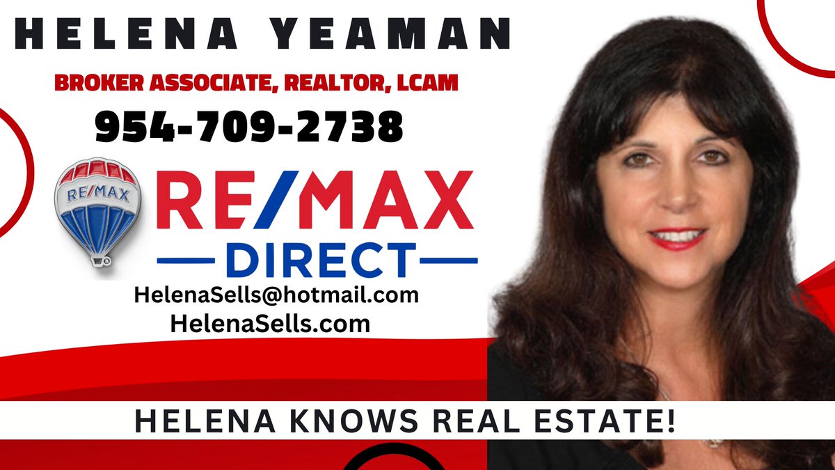 Helena Yeaman is a top agent at RE/MAX DIRECT and is ready to assist you in your real estate endeavors. 
@YeamanHelena #coconutcreek #coralsprings #margate #tamarac