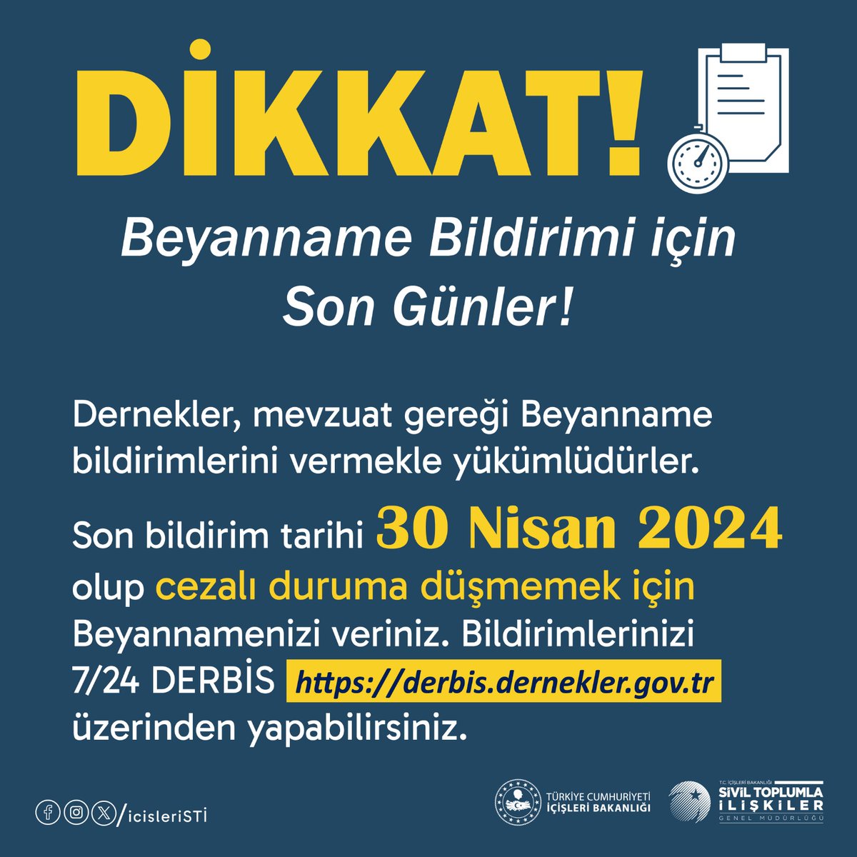 Beyanname bildirimi için son gün 30 Nisan 2024 !