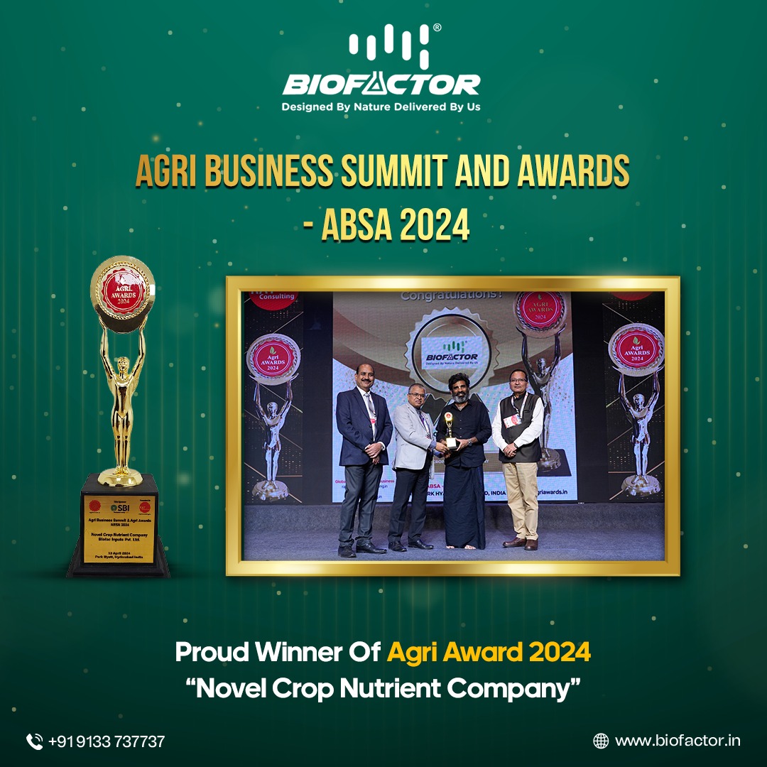 BiofactorIndia's tweet image. Thrilled to announce that #Biofactor is the proud winner of the #AgriAward2024 in the 'Novel Crop Nutrient Company' category! 🌱🏆 Thank you to our dedicated team and supporters who've helped us grow innovations for a sustainable future.