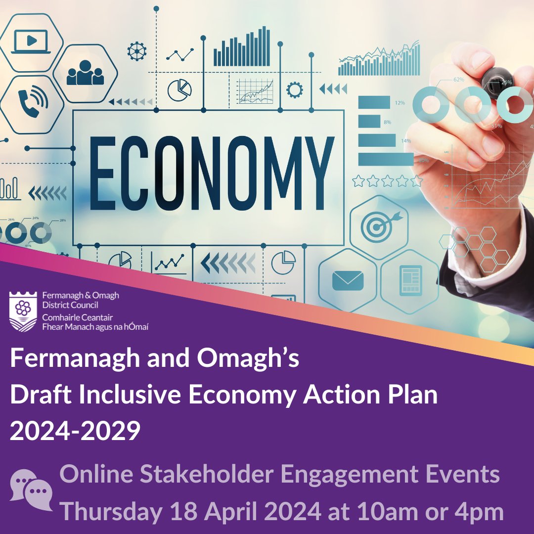 We're developing a new Inclusive Economy Action Plan for Fermanagh and Omagh and we are seeking your views on the draft Plan. 💭Have your say at an online Stakeholder Engagement event: Thurs 18 April 2024 at 10am or 4pm 💻Or complete the online survey 👉tinyurl.com/2pzantdp