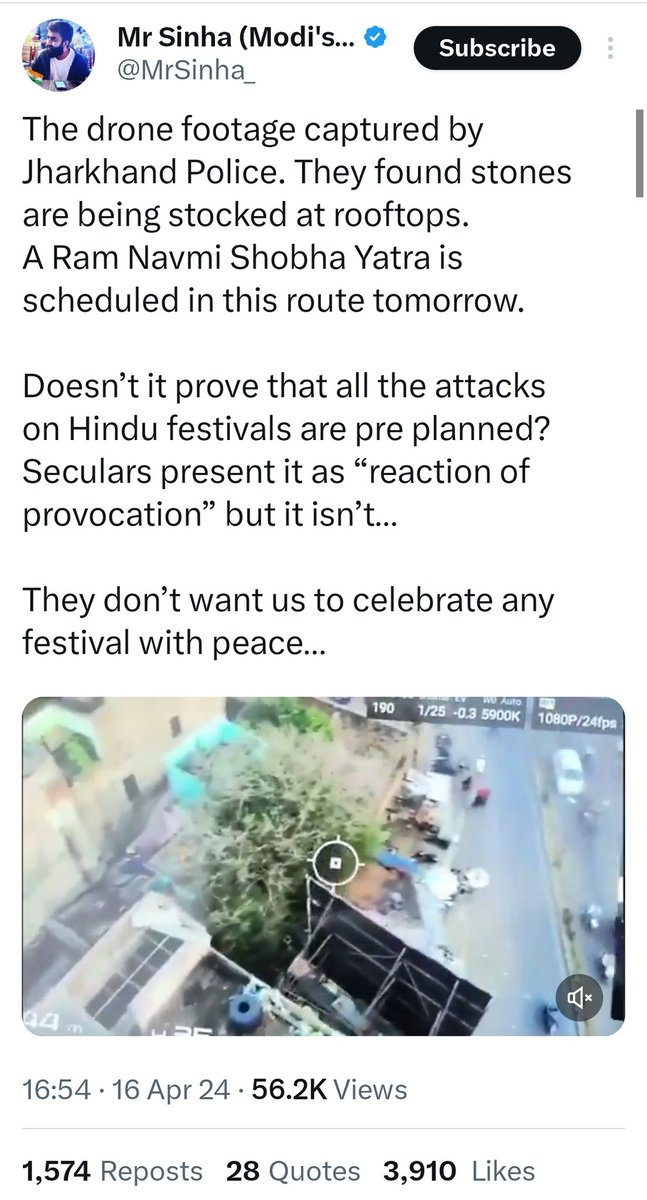 zoo_bear's tweet photo. After a drone surveillance by Ranchi Police before Ram Navami, Notice was sent to at least 10 building owners to clear the Bricks/Stones kept on their terrace. Soon after this was reported, Several Right Wing accounts are trying to communalize a Police Routine Practice of conducting a checkup before Festivals which includes Procession. 
When @AltNews spoke to Senior Police officials of Ranchi. They informed us that there is no communal angle in this case as claimed on social media, This is a Routine practice conducted by the police authorities before any Religious procession. They also informed us that the stones/bricks found on the building were either on building which had recently completed the construction, or on Under constructed buildings. 
Notice was sent to around 10 building owners which belong to people from different religions ( Not just to Muslims as claimed/assumed on social media). 

Request @ranchipolice @JharkhandPolice  
@JharkhandCMO @ChampaiSoren to take action against X handles trying to give this a Communal Angle.