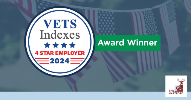 CPbartolo's tweet photo. We are honored to earn the designation of VETS Indexes 4 Star Employer in the 2024 VETS Indexes Employer Awards &amp; to be recognized for our commitment to supporting veterans and the military-connected community. https://t.co/8kSxLziCrp #IWork4TheHartford https://t.co/IemRSzadLm https://t.co/kvJWfjBK39