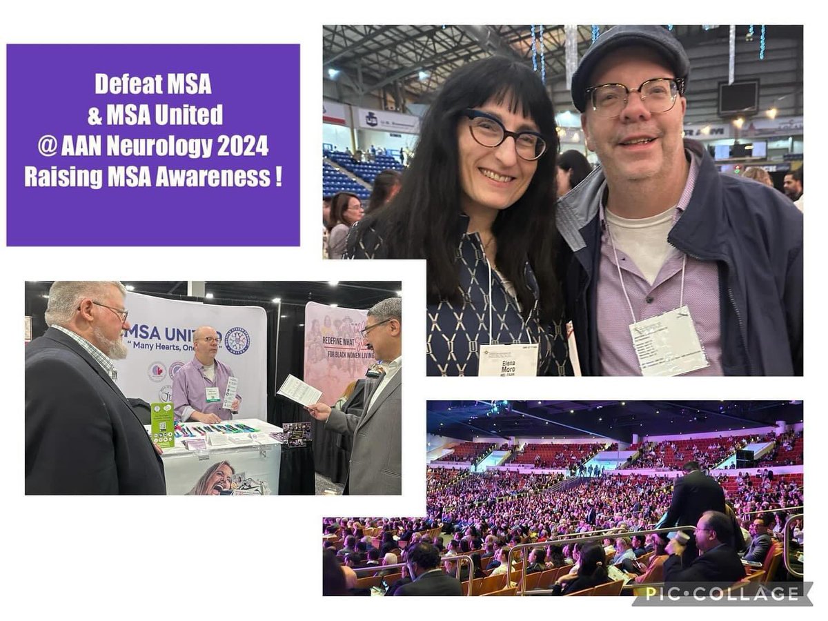 Advocating for our MSA community at the Annual Meeting of AAN.. (Left) Drs from the FDA & Dr Elena Moro (New Pres, EAN) with Phil Fortier.
Defeat MSA Alliance & MSA United Consortium Booth #473 🙂 🙏💜#defeatmsa #kickmsa #aan #aanam  #neurology #advocacy #AANAM2024 #NeuroTwitter