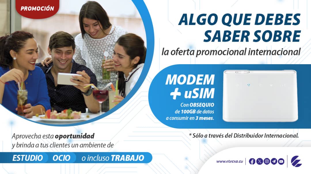 ¿Compartes el internet en tu hogar mediante el Hotspot de tu teléfono móvil? 👉Con la oferta promocional módem ➕️ uSIM ➕️ 100GB ahora puedes brindar una conexión más estable a internet 💻📱🖥. ➡️ Adquiere la oferta a través de los distribuidores internacionales.