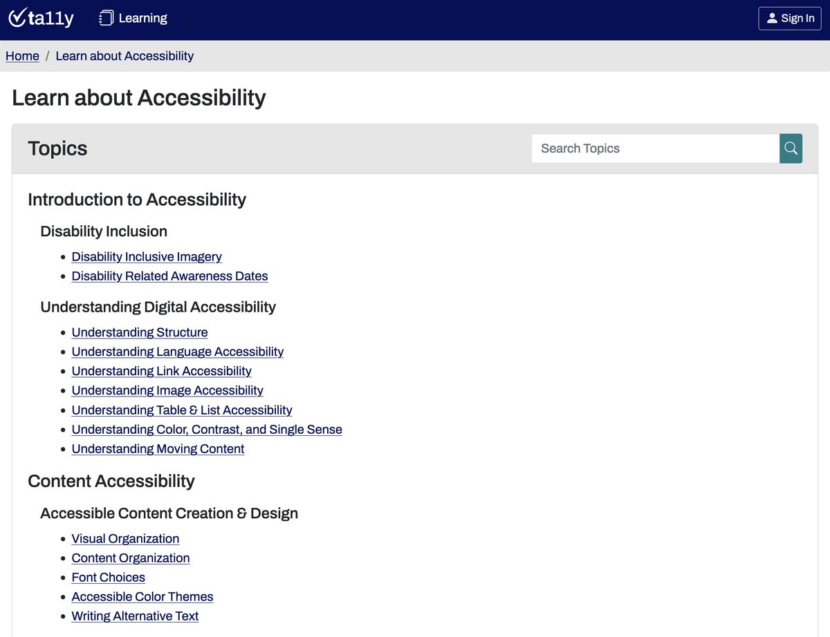 Do you want to learn about accessibility? Well, yes, you should! Ta11y is a collection of articles on different topics to help you get started, from page structure to colors, font choice keyboard navigation, focus, images, forms, data viz and more. ta11y.org/learning