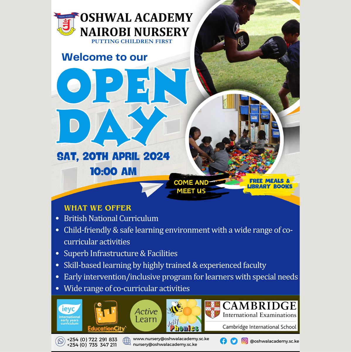 NURSERY - UPCOMING EVENT

OPEN DAY & ORIENTATION

20TH APRIL 2024

Our Open Day at Oshwal Academy Nairobi Nursery is coming up on 20th April 2024. 

#OshwalAcademyNairobi #OpenDay #April20 #NurserySchool #EarlyYearsEducation