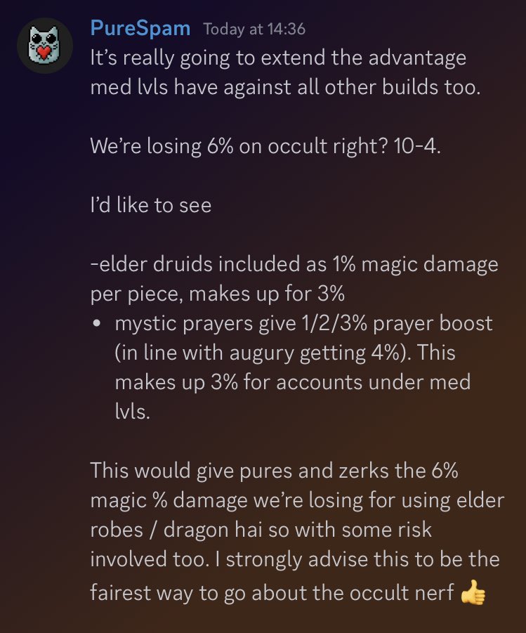 PvP is a minority community and so are all the account builds that don’t play mains, but we should still be considered.

This suggestion does not interfere with the overall occult nerf rebalancing or high level players, it effects nobody negatively so hope it happens 🙏