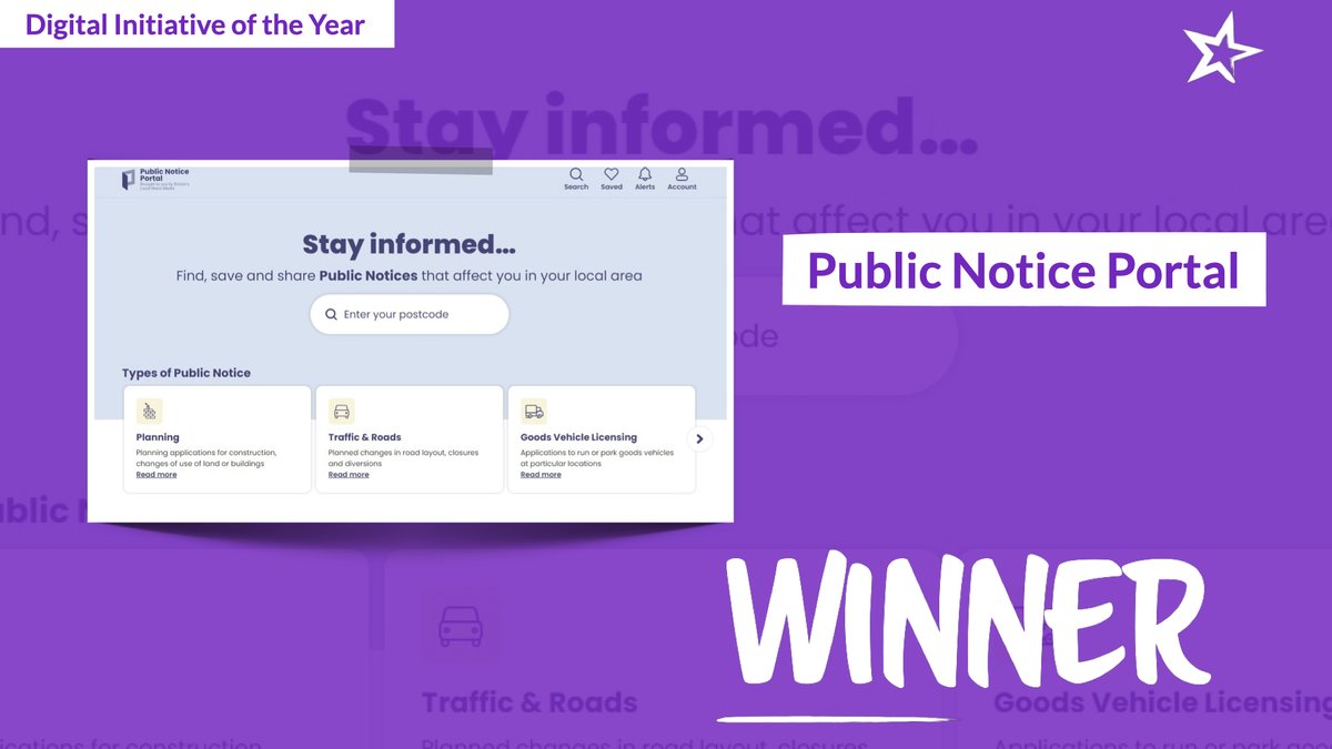 Congratulations to Public Notice Portal (PNP) on winning in the Digital Initiative of the Year category at the #RegionalPressAwards 2024!