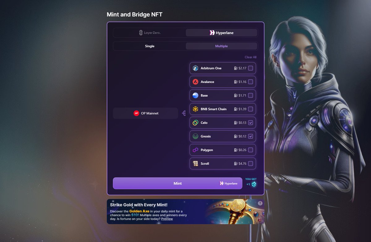 Exciting news! 🚀 
Womex now features @Hyperlane_xyz  bridge technology and Multiple Mint capabilities—mint several NFTs simultaneously! 
Recognized as the most democratic interaction with @LayerZero_Labs and @Hyperlane_xyz , our mint + bridge costs are around $0.5