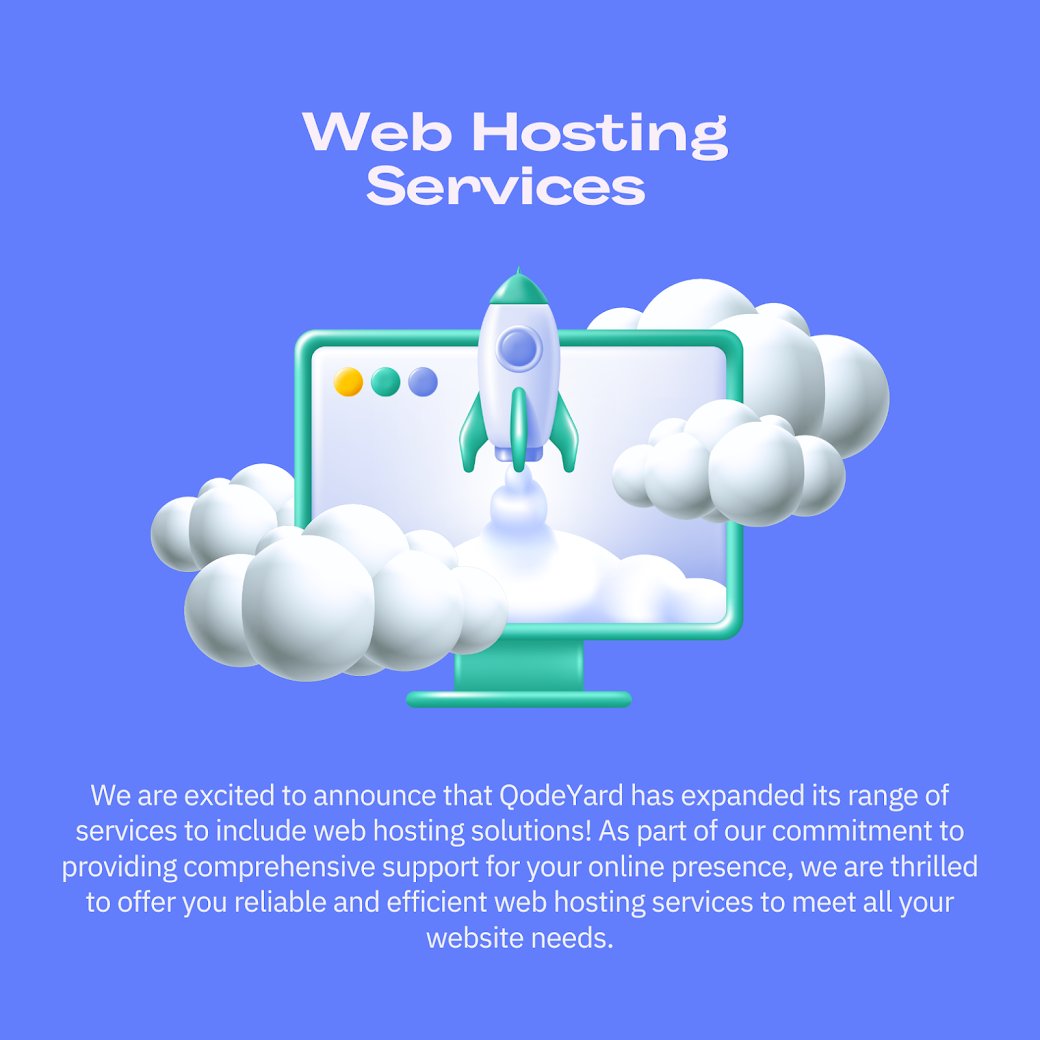 QodeYard's tweet photo. Introducing Our New Web Hosting Services! We are excited to announce that QodeYard has expanded its range of services to include web hosting solutions! https://t.co/Irm0eMTrSh
