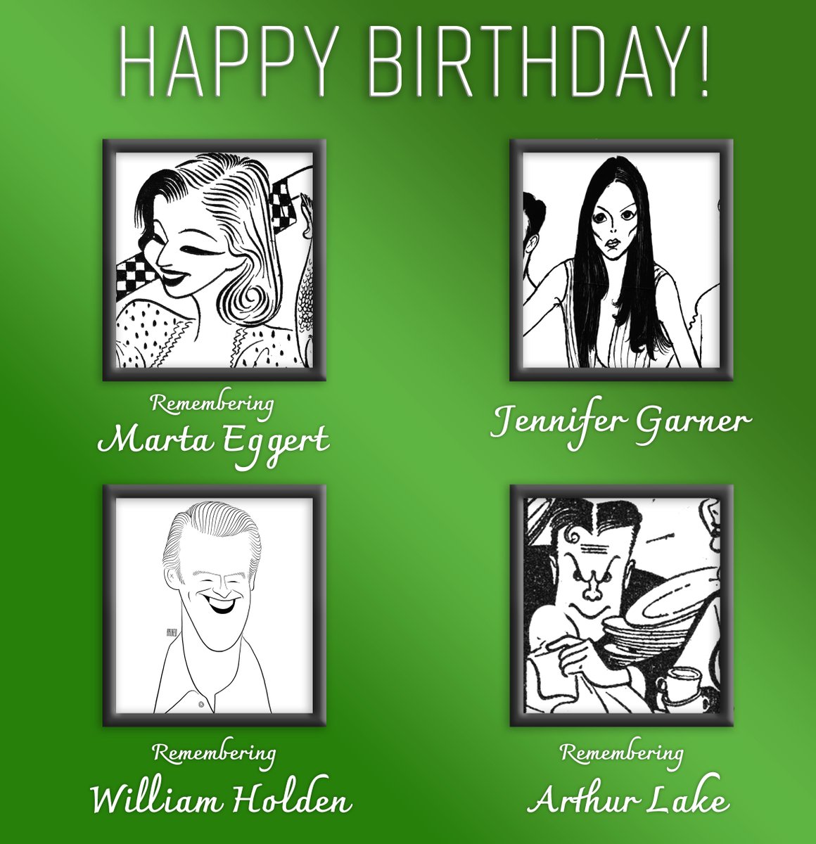 Today in Hirschfeld Birthdays: Marta Eggert, Jennifer Garner, William Holden, and Arthur Lake! #Hirschfeld #Art #Birthday #JenniferGarner #Alias #MartaEggert #WilliamHolden #ArthurLake #Drawings #Film #TV #Theater #Broadway