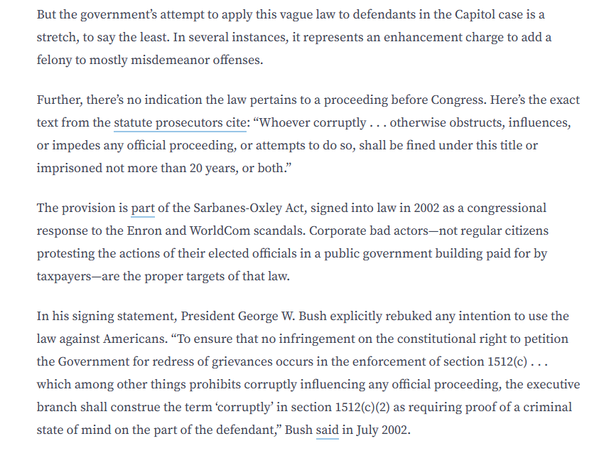 I was in Naples FL in March 2021 when I heard about an armed FBI raid of a J6er. That prompted my first bit of research and column on DOJ's abuse of 1512c2. Since then, I have covered the continued abuse of this law incl. DOJ now seeking terror enhancements at sentencing on