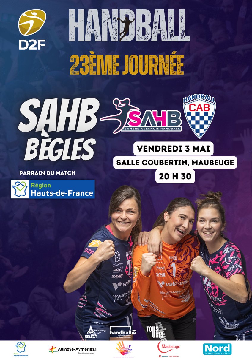 ⭕️ D2F

La billetterie est en ligne pour le match SAHB vs Bègles.

🔥 𝙏𝙤𝙪𝙨 𝙚𝙣𝙨𝙚𝙢𝙗𝙡𝙚, 𝙖𝙞𝙙𝙤𝙣𝙨 𝙣𝙤𝙨 𝙟𝙤𝙪𝙚𝙪𝙨𝙚𝙨 𝙚𝙩 𝙡𝙚 𝙨𝙩𝙖𝙛𝙛 𝙥𝙤𝙪𝙧 𝙘𝙚𝙩𝙩𝙚 𝙧𝙚𝙣𝙘𝙤𝙣𝙩𝙧𝙚 𝙩𝙧𝙚̀𝙨 𝙞𝙢𝙥𝙤𝙧𝙩𝙖𝙣𝙩𝙚 !

𝑩𝒊𝒍𝒍𝒆𝒕𝒕𝒆𝒓𝒊𝒆 : sambre-avesnois-handball.fr/billetterie/