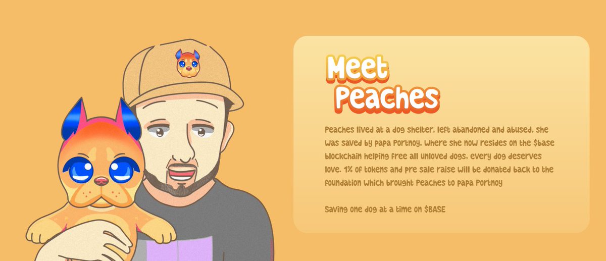 $PEACH | @based_peaches ARE DONATING $100K 🚀 The money will go to helping dogs who are the same situation. One of the best parts of investing into this project is witnessing donations that will go to save a dog. Just a tweet from Dave Portnoy and we see a new ATH!