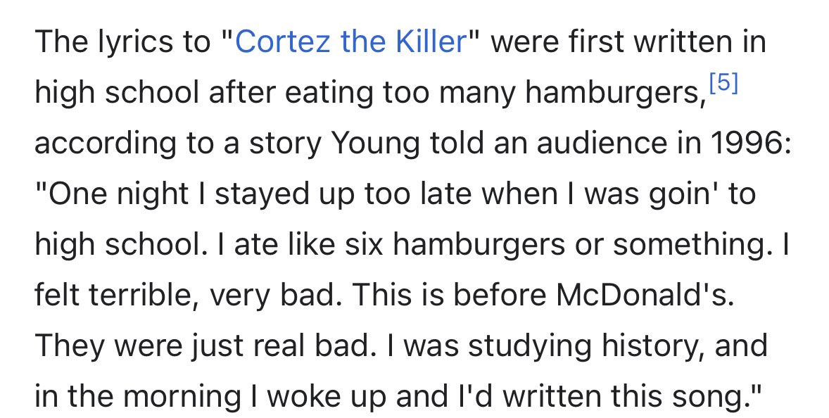 fellas, you ever eat a hamburger so bad you end up writing Cortez The Killer?