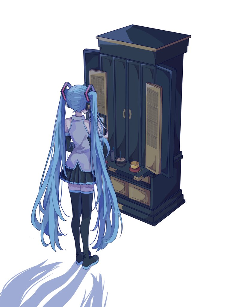 hatsune miku 1girl solo long hair simple background shirt skirt hair ornament  illustration images