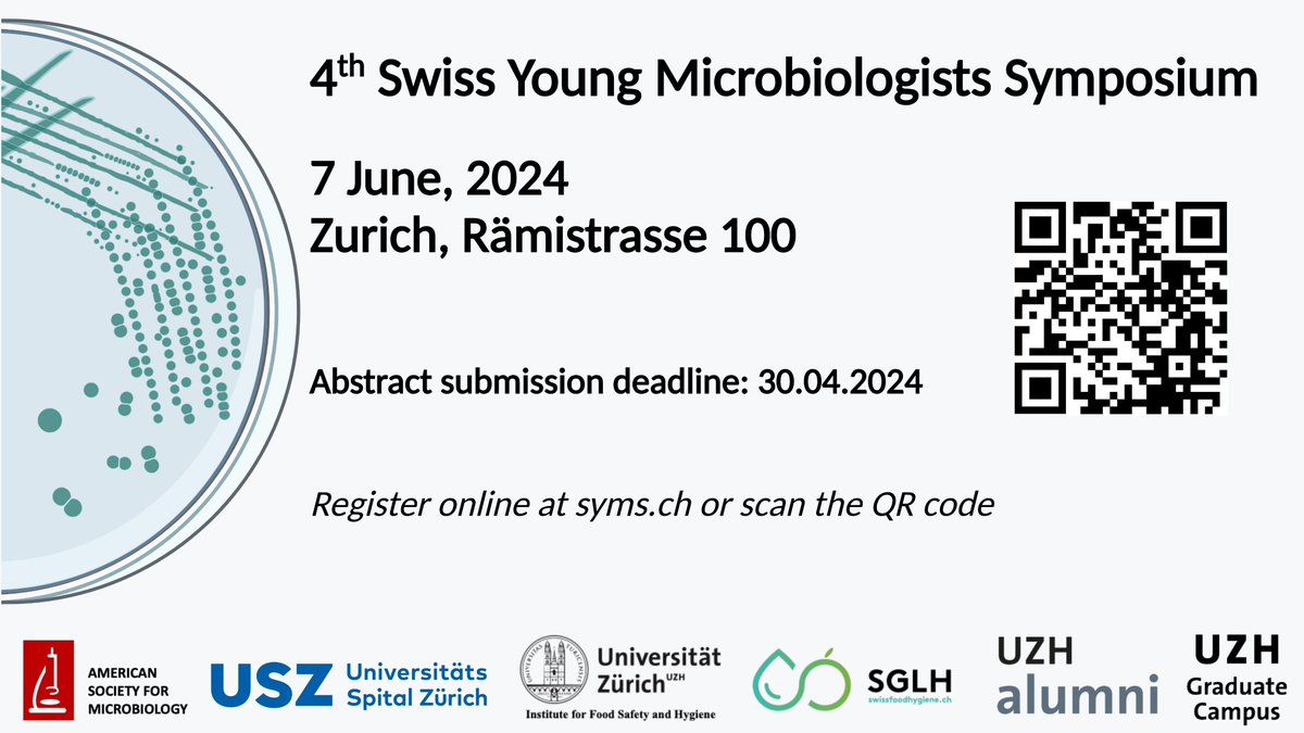Tick tock, only 14 days to go until Abstract submission deadline. Come share your science with us at the 4th #SWISS_YOUNG_MICROBIOLOGISTS_SYMPOSIUM: syms.ch/about-4 Supported by: @uzhalumni @Food_Safety_UZH @GraduateCampus @ASMicrobiology @safer_foods @Unispital_USZ